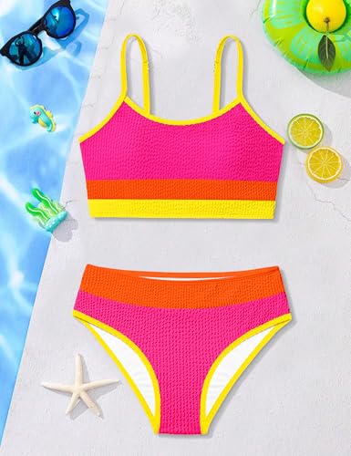 TALLWH Girl Swimsuit, Teen Bathing Suits for Girls 12-14 Casual Color-Block Adjustable Straps Bikini Sets Bathing Suits for 13 Year Old Girls - Image 4