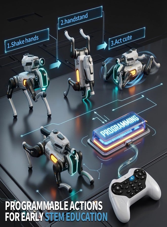 TOPMVP Remote Control Robot Dog Toy with Safe Soft Projectile Launcher, Upgraded Stable RC Smart Puppy with 30+ Stunts, Smart Programmable Interaction, Screen-Free STEM Gift for Kids Age 6-12(White) - Image 4