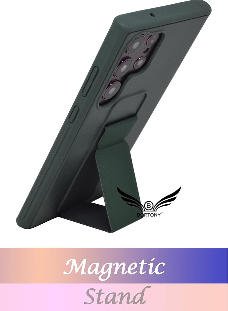 ELTRAZONE Galaxy S23 Ultra Case Fully Covered With Finger Grip Stand Holder Anti Slip Shockproof Protective Case Cover For Samsung Galaxy S23 Ultra 5G (Green) - Image 2