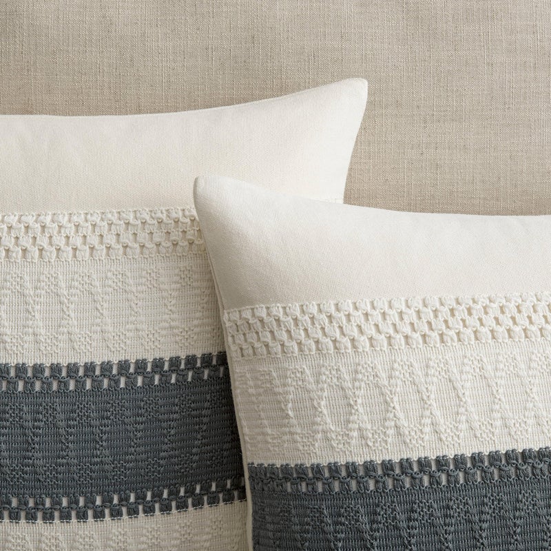 ZeeMart 2 Packs Cotton Boho Throw Pillow Covers 22x22 Inch Contrast/Charcoal  Soft Farmhouse Decorative Couch Pillow Cases Dark Grey Cushion Covers for Sofa Bed Living Room Home Decor - Image 2