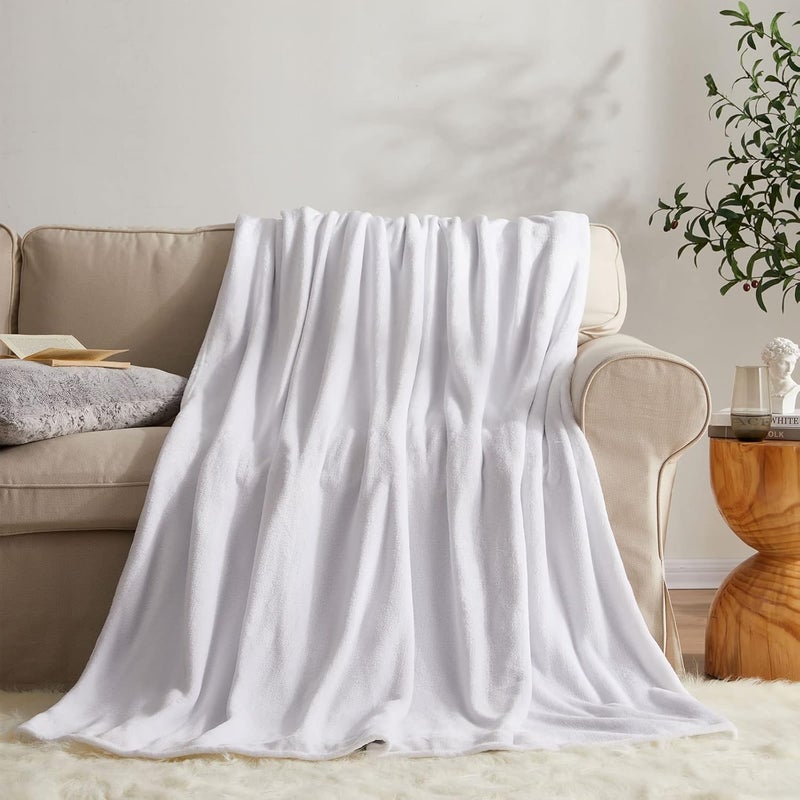 KMUSET Fleece Blanket King Size White Lightweight Super Soft Cozy Luxury Bed Blanket Microfiber Factory Shop - Image 3