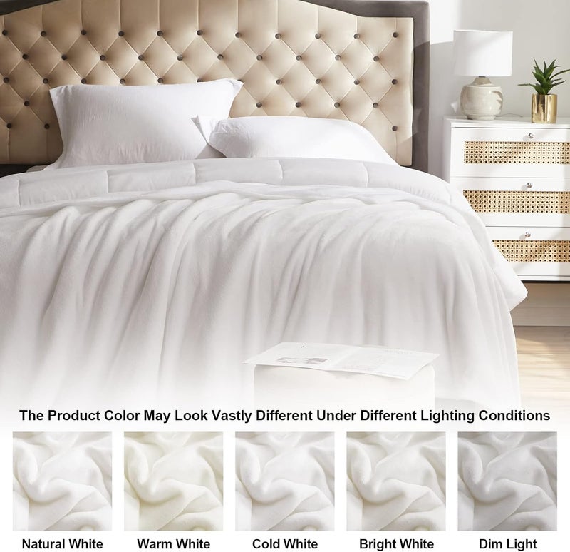 KMUSET Fleece Blanket King Size White Lightweight Super Soft Cozy Luxury Bed Blanket Microfiber Factory Shop - Image 5
