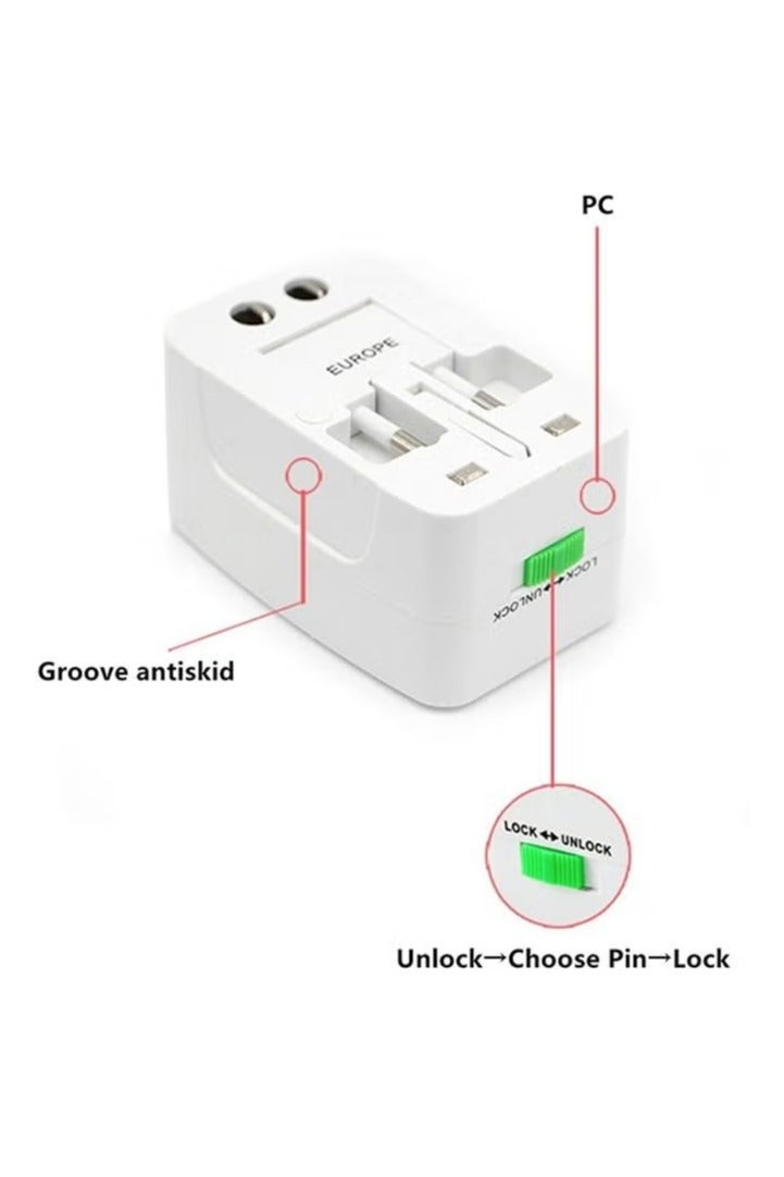 All in One Universal International Adapter Multifunctional Travel Plug for EU UK US AU AC AC Power Charger Socket Converter Socket Plug Adapter Connector with 2 USB Ports - Image 1