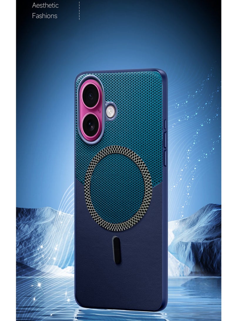 دبليو تيك غطاء هاتف آبل آيفون 17 5G 2025 جلد فاخر ممزوج بحماية متينة مع ملحق ماغسيف (MCMPMN) - أخضر مزرق/أزرق داكن - Image 4