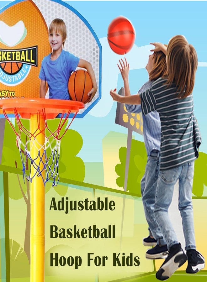 Fully Big Basketball Set for Kids with Adjustable Stand ,Basketball Hoop and 1 Ball for Kids Indoor and Outdoor Playing Games Kids Sports Basketball Toys Birthday Gifts Multicolor (Pack of 1) - Image 4
