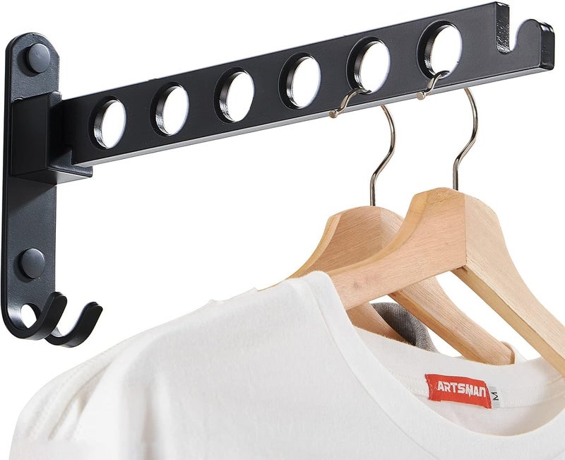 JOOM Retractable Folding Wall Mounted Clothes Hanger Rack Clothes Storage Organizer Laundry Coat Hanger Sturdy Hanging Dryer Rack (one Pack, Black) - Image 1