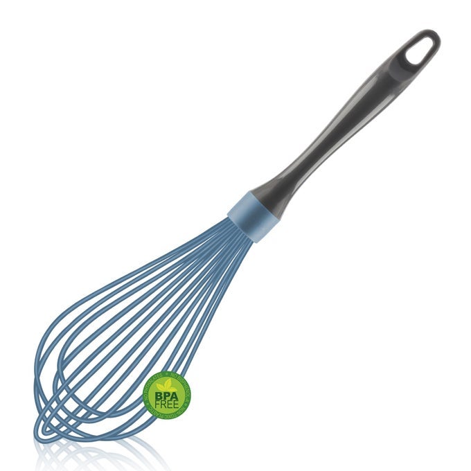 DISHWASHER SAFE WHISK PROFESSIONAL WHISKS STAINLESS STEEL SILICONE WISK PLASTIC RUBBER WHISK TOOL FOR NONSTICK COOKWARE PANS HEAT RESISTANT WHISK BLUE 123 INCH L1L
