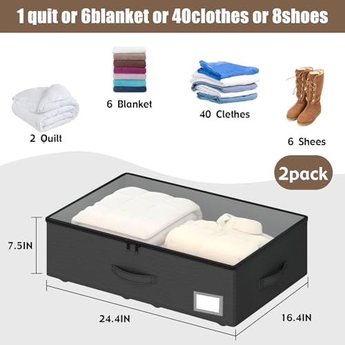 EE-RoomWorld Underbed Storage Bins with Wheels, No Assembly Required - 7.5 inch height Black Large Capacity Rolling Underbed Containers for Shoes, Dorm under bed storage drawers - Image 3