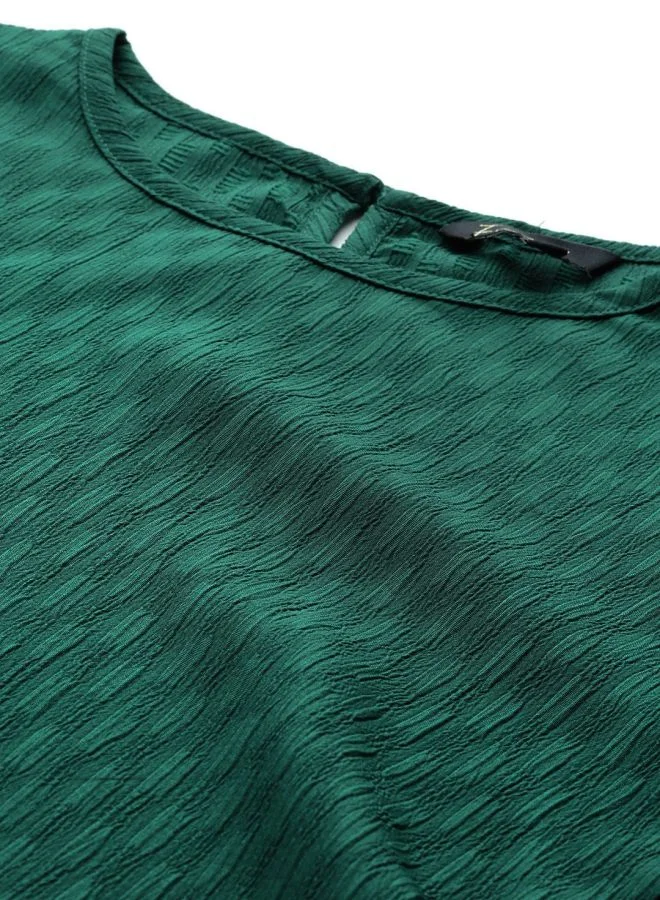 مرفوعة Women Relaxed Fit Textured Crew Neck Short Sleeve Ruched Dress