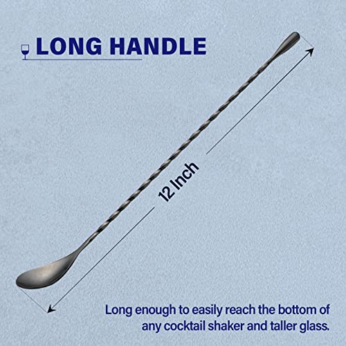 Briout Bar Spoon Cocktail Mixing Stirrers for Drink, Stainless Steel 12 Inches Long Handle, Black 2 Pieces - Image 2
