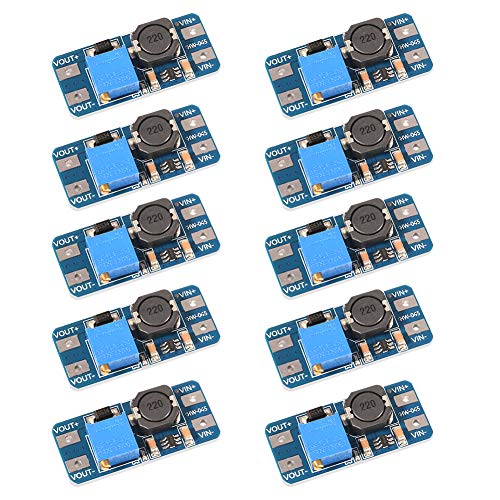 Dorhea MT3608 DC-DC Step Up Boost Power Converter - 2A Module, Adjustable Step Up Voltage Regulator Board - 2-24V to 5V-28V Output Voltage (Pack of 10) - Image 1