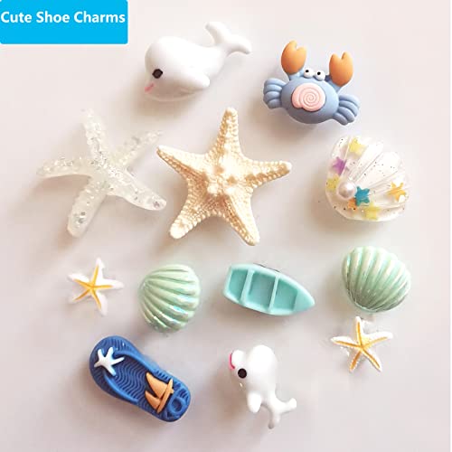 CAKOLINK 12 PCS Shoe Charms for Girls, Cute Starfish Seashell Shoe Decoration Charms for Women, PVC Girly Bling Shoe Charms for Clog Sandals - Image 2