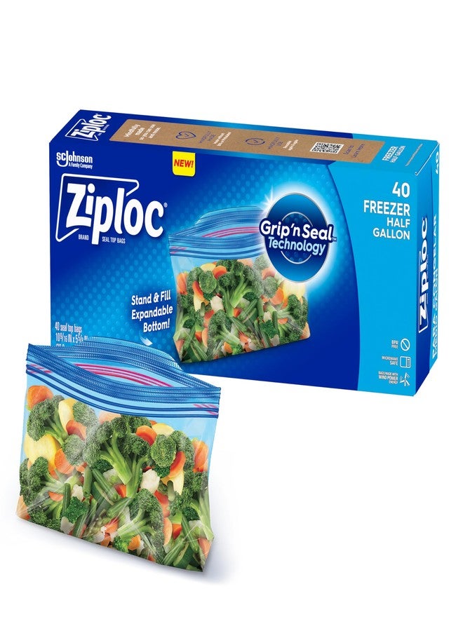 Ziploc Half Gallon Food Storage Freezer Bags, Grip 'n Seal Technology for Easier Grip, Open, and Close, 40 Bags Total - Image 1