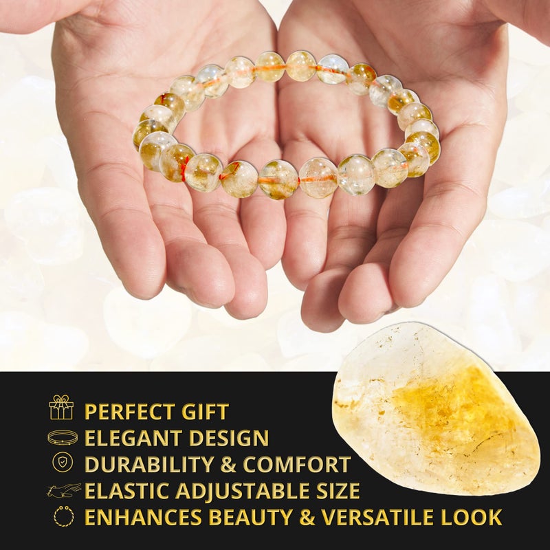 ANAYA AGATE Genuine Citrine Bracelet, Healing Crystal Bracelet for Women and Men, 8mm Round Beaded Bracelet for Spiritual Healing, Protection, Positive Energy, Elastic Adjustable Size Gemstone Bead Bracelet - Image 4