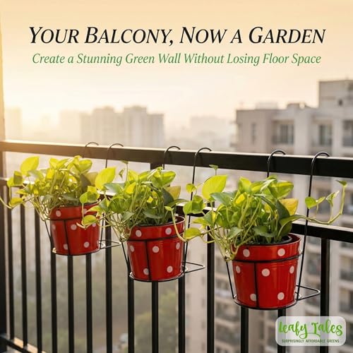 Leafy Tales Metal Hanging Flower Pot Railing Stand (Set of 2) - Rust-Proof Black Plant Holders for Balcony Grill & Terrace | Heavy Duty Hanging Planter Baskets for Home Garden Decor - Image 3