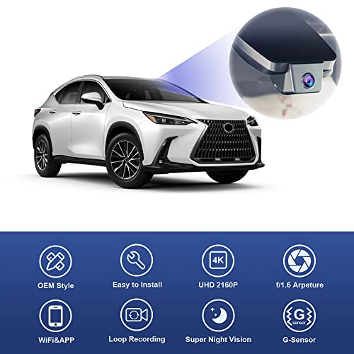 Fitcamx 4K Dash Cam Suitable for Lexus NX 2022-2026 & NX Hybrid NX350 250 350h 450h, OEM Factory Look, 2160P UHD Video, Built-in WiFi & APP, Loop Recording, Gravity Sensor, Plug & Play, 64GB Card - Image 3