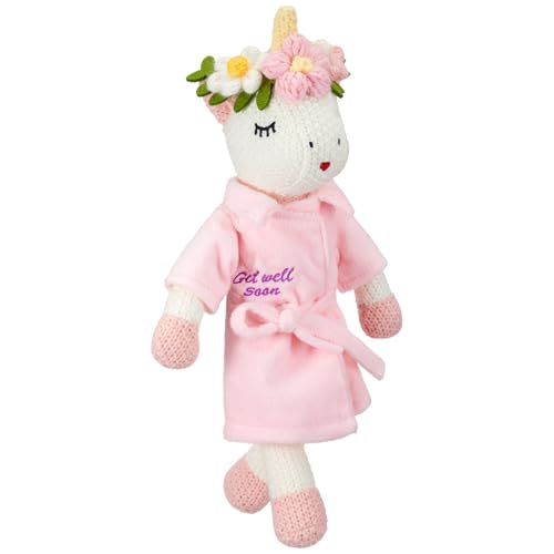 Leitee Get Well Soon Gift for Girls 118 Inch Small Unicorn Stuffed Animal Plush Doll Dressed in Bathrobe with Message Get Well Soon Cute Unicorn Plush Gift for Patient After Surgery Home Decoration - Image 1