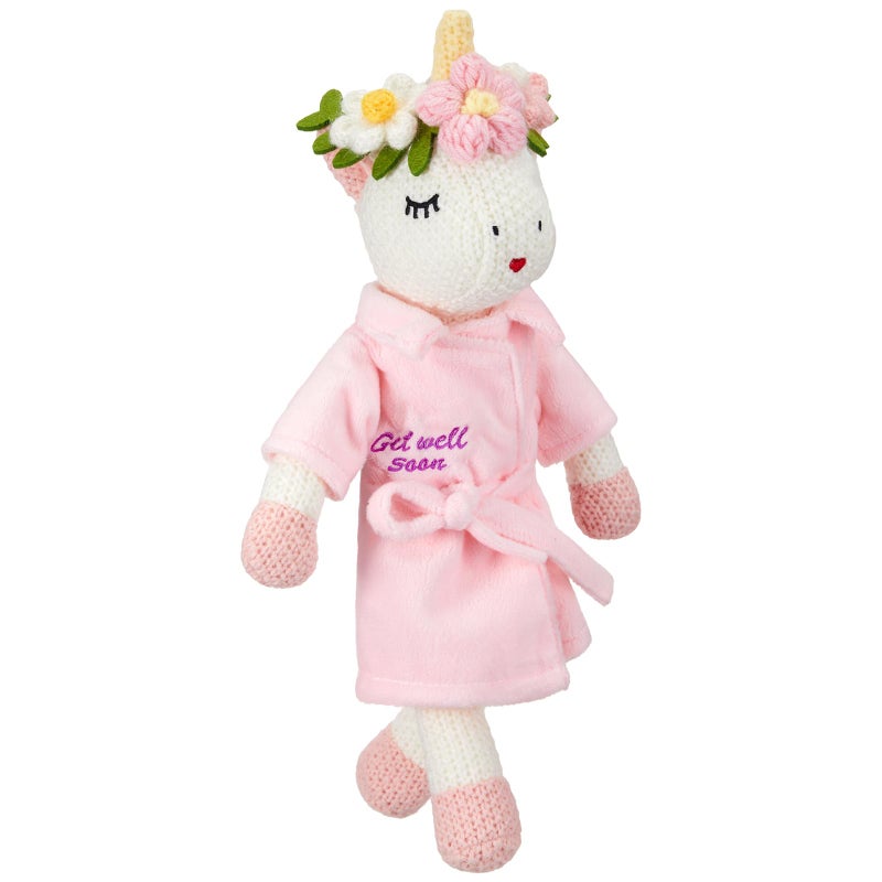 Leitee Get Well Soon Gift for Girls 118 Inch Small Unicorn Stuffed Animal Plush Doll Dressed in Bathrobe with Message Get Well Soon Cute Unicorn Plush Gift for Patient After Surgery Home Decoration - Image 3