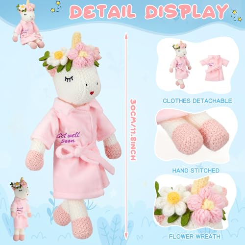 Leitee Get Well Soon Gift for Girls 118 Inch Small Unicorn Stuffed Animal Plush Doll Dressed in Bathrobe with Message Get Well Soon Cute Unicorn Plush Gift for Patient After Surgery Home Decoration - Image 5