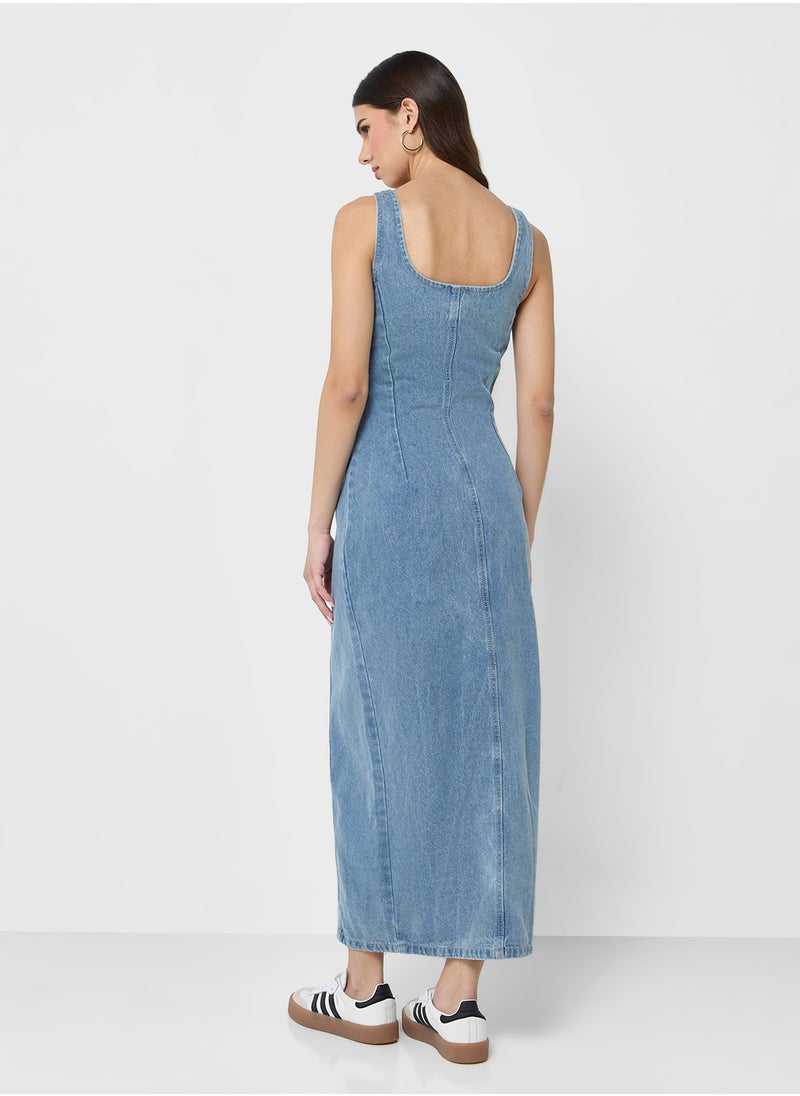 Ginger - Strappy Denim Button Down Maxi Dress - Image 1