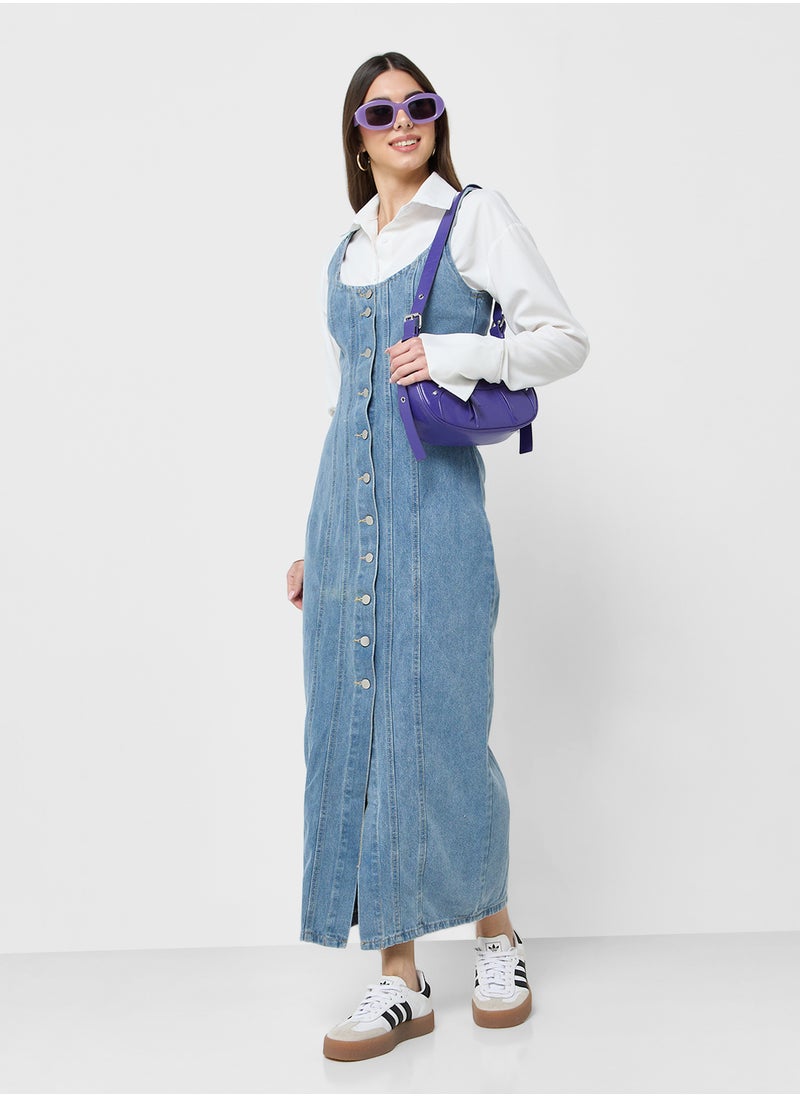 Ginger - Strappy Denim Button Down Maxi Dress - Image 1