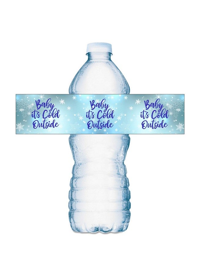 RokAPary 25 Baby Its Cold Outside Baby Water Bottle Labels; Baby Shower Set of 25 Waterproof Water Bottle Stickers Wrappers, Decorations; Its a Boy Blue. Made in USA - Image 1