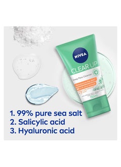 Nivea Face Wash Deep Pore Cleanser, Clear Up, Visible Skin Improvement, Sea Salt, Salicylic & Hyaluronic Acid, 150ml x 2  - Image 5