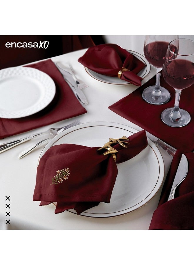 Encasa XO Dining Table Napkins Set of 6 | Cotton Cloth Napkin 43x43 cm | Maroon Flower Embroidery Deisgn - Image 2