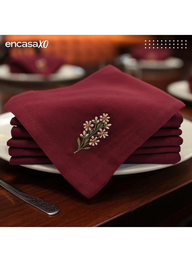 Encasa XO Dining Table Napkins Set of 6 | Cotton Cloth Napkin 43x43 cm | Maroon Flower Embroidery Deisgn - Image 5