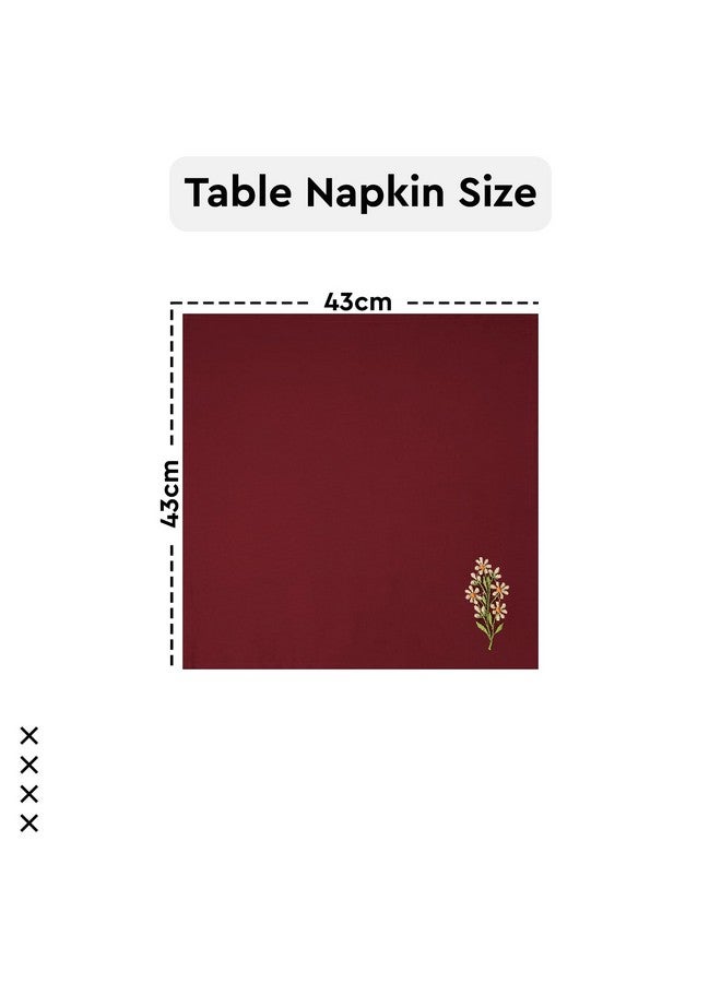 Encasa XO Dining Table Napkins Set of 6 | Cotton Cloth Napkin 43x43 cm | Maroon Flower Embroidery Deisgn - Image 4