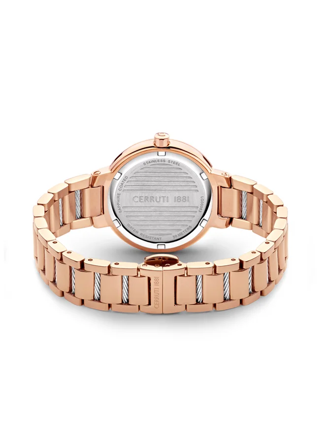 CERRUTI 1881 Gardena 34mm Women's Quartz Watch With Rose Gold Stainless Steel Cable Bracelet
