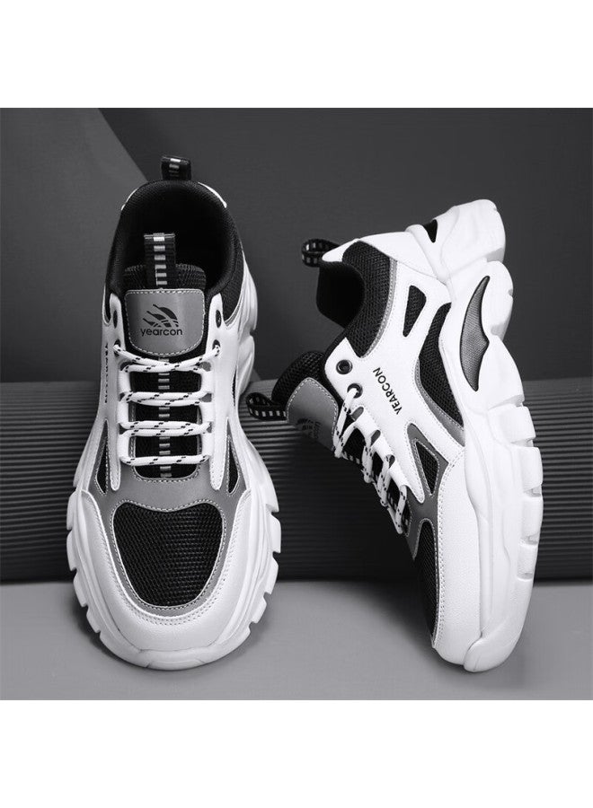 YEARCON Yierkang Men's Thick-soled Height-increasing Dad Shoes Fashion All-match Lightweight Shoes White/black 43 - Image 4