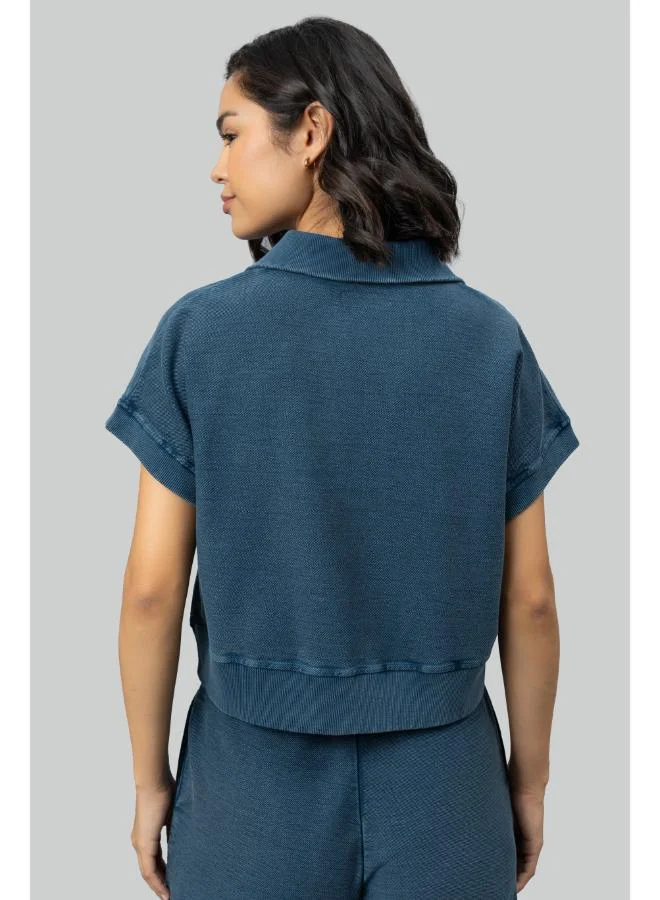 نسيسيرا Blue Textured Terry Polo Tee