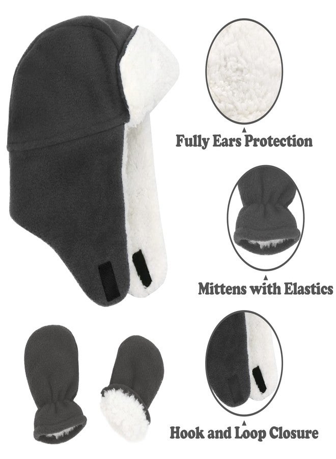 Sarfel Baby Winter Hat Mittens Infant Hats Baby Boy Beanie Sherpa Lined Baby Girl Hat and Mitten Set Baby Gloves Grey 6-12 Months - Image 3