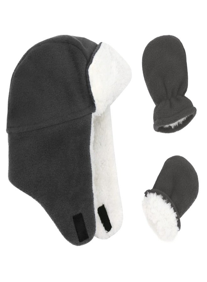 Sarfel Baby Winter Hat Mittens Infant Hats Baby Boy Beanie Sherpa Lined Baby Girl Hat and Mitten Set Baby Gloves Grey 6-12 Months - Image 1