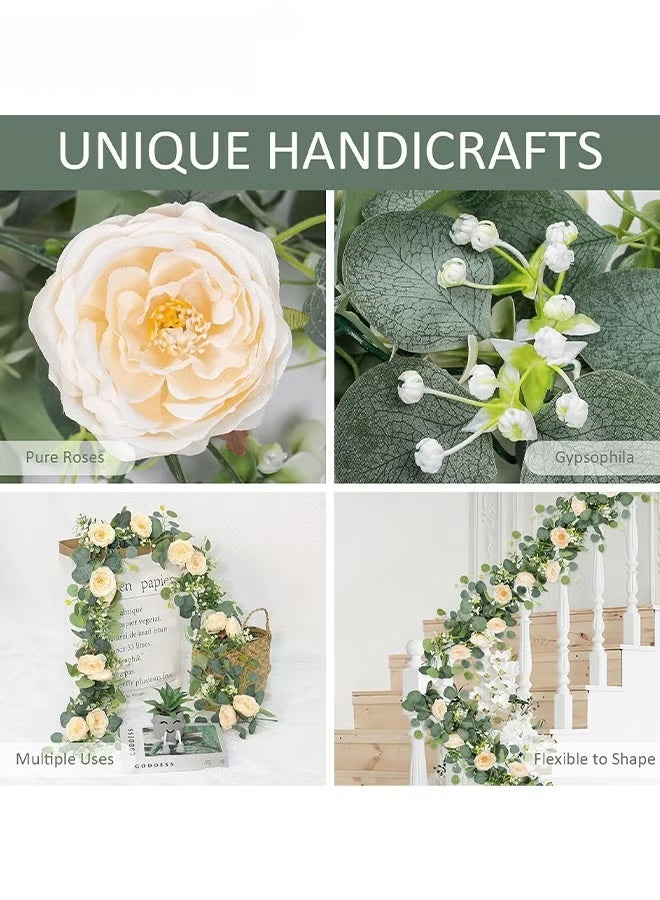 EETU 6FT Artificial Eucalyptus Garland with Flowers,Fake Rose Garland, Faux Floral Garland Greenery Garland For Wedding Spring Home Party Craft Art Table Runner Decor - Image 3