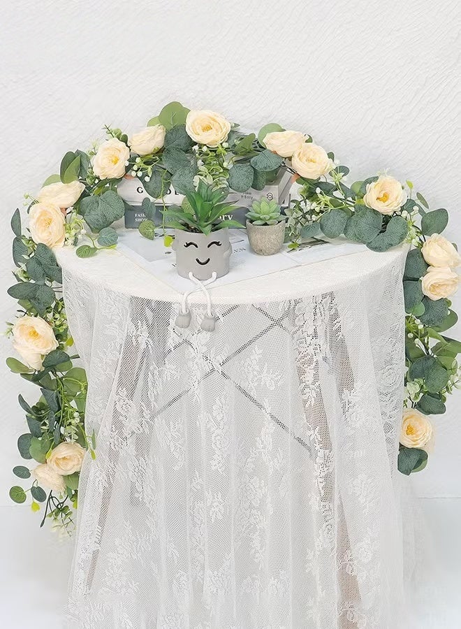 EETU 6FT Artificial Eucalyptus Garland with Flowers,Fake Rose Garland, Faux Floral Garland Greenery Garland For Wedding Spring Home Party Craft Art Table Runner Decor - Image 2