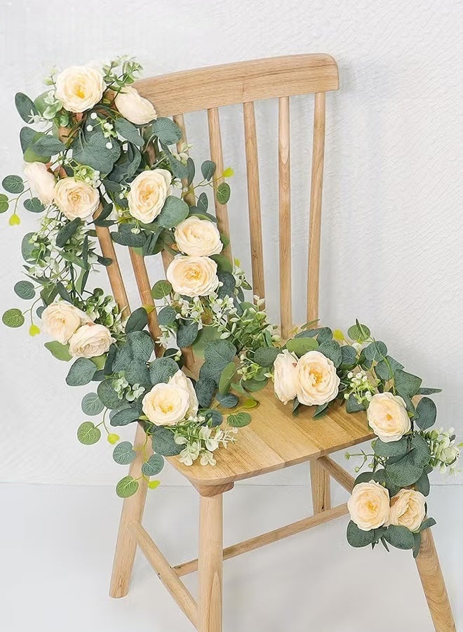 EETU 6FT Artificial Eucalyptus Garland with Flowers,Fake Rose Garland, Faux Floral Garland Greenery Garland For Wedding Spring Home Party Craft Art Table Runner Decor - Image 4
