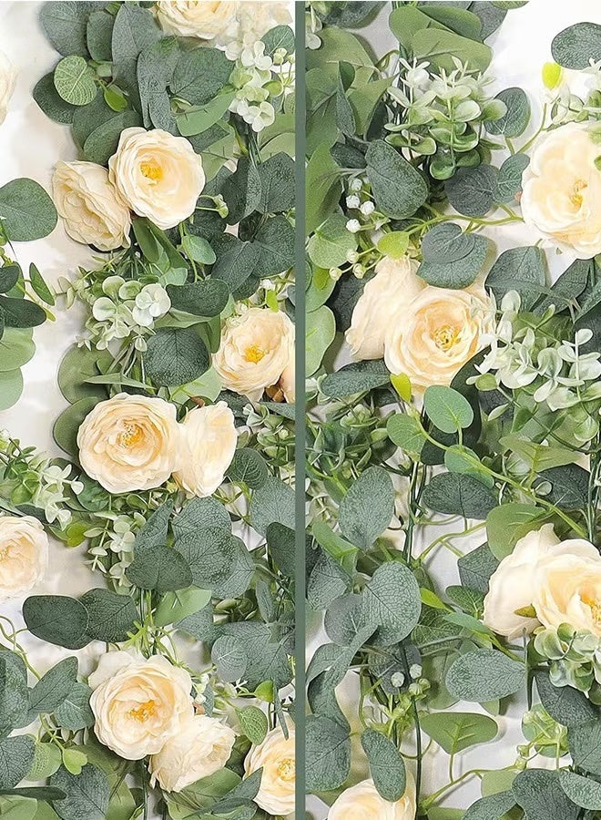EETU 6FT Artificial Eucalyptus Garland with Flowers,Fake Rose Garland, Faux Floral Garland Greenery Garland For Wedding Spring Home Party Craft Art Table Runner Decor - Image 5