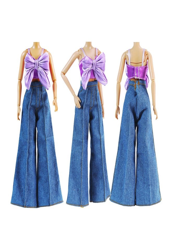 E-TING 2 Sets Doll's Dream Outfits: Shiny Glitzy Gala Purple Dress and Bell-Bottom Jeans Set for 11.5 Inch Girl Doll - Image 5