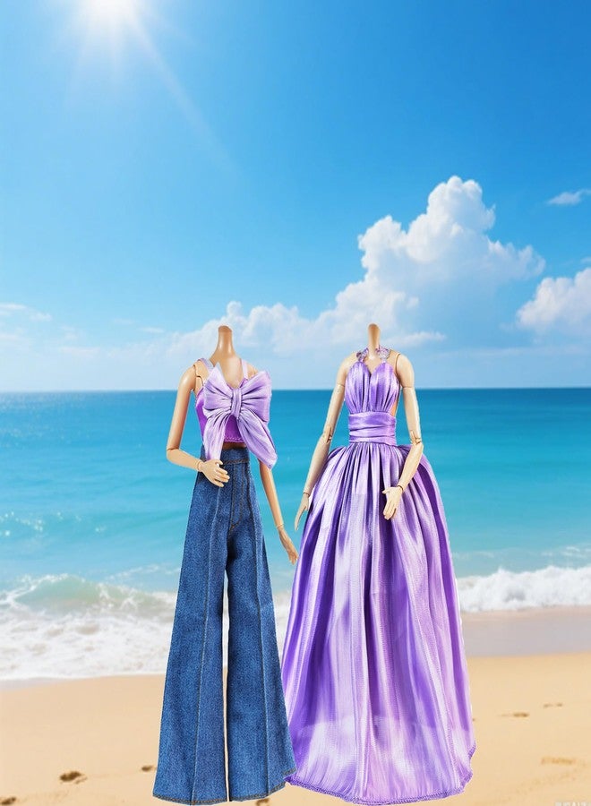 E-TING 2 Sets Doll's Dream Outfits: Shiny Glitzy Gala Purple Dress and Bell-Bottom Jeans Set for 11.5 Inch Girl Doll - Image 3