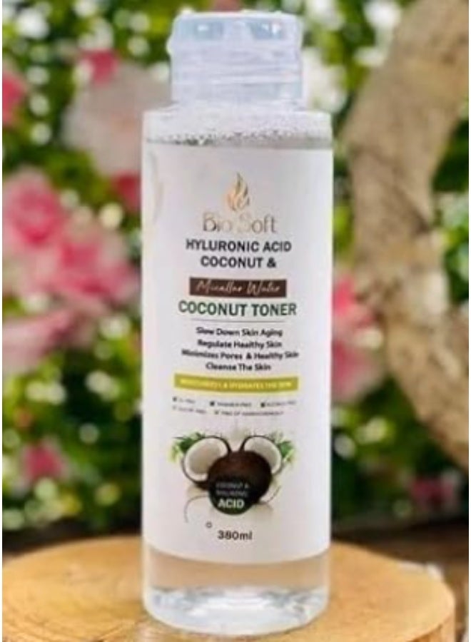 تونر بيو سوفت (Bio Soft) بجوز الهند وحمض الهيالورونيك – لتنظيف البشرة، تصغير المسام، ومكافحة علامات تقدم السن (380 مل).