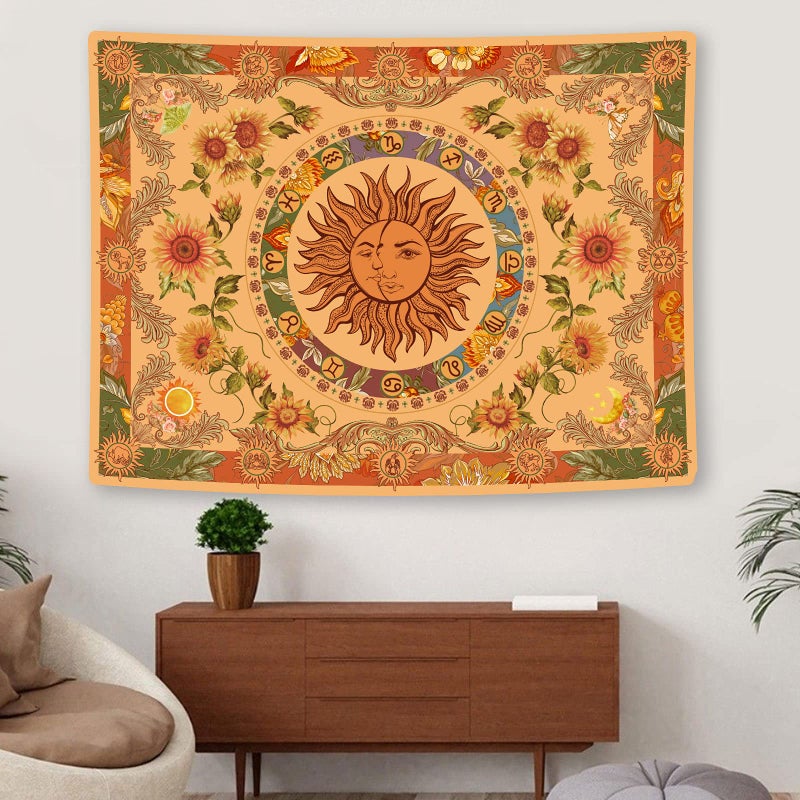 Accnicc Yellow Sun And Moon Tapestry Vintage Indie Boho Tapestry Wall Hanging With Sunflowers Butterfly Moth Constellation Aesthetic Wall Tapestries For Bedroom Dorm Living Room (Orange  80'' ? 60'') - Image 5