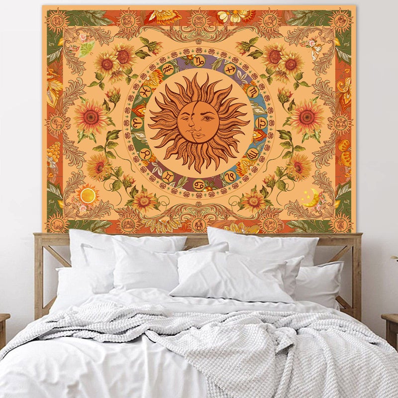 Accnicc Yellow Sun And Moon Tapestry Vintage Indie Boho Tapestry Wall Hanging With Sunflowers Butterfly Moth Constellation Aesthetic Wall Tapestries For Bedroom Dorm Living Room (Orange  80'' ? 60'') - Image 3