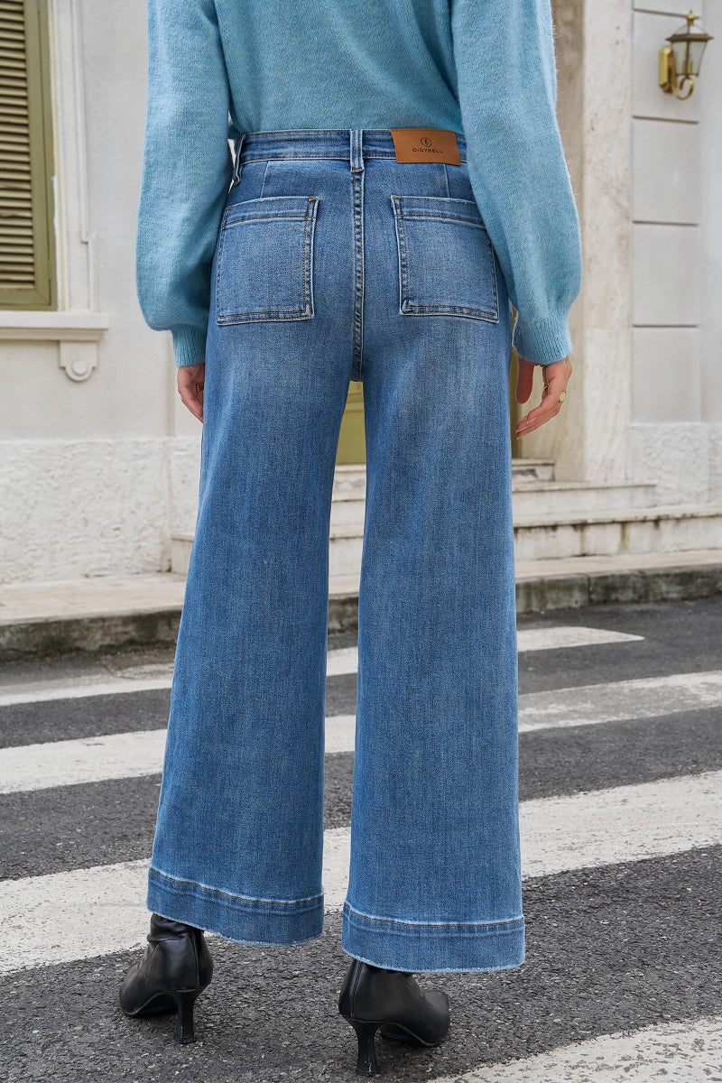 Cicy Bell Womens Cropped Wide Leg Jeans Stretchy High Waisted Trendy Capri Baggy Denim Ankle Pants with Pockets - Image 5