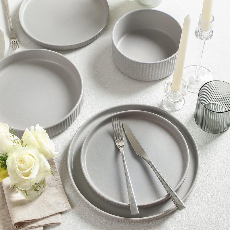 Stone Lain طقم أدوات المائدة من ستون لاين هافن 16 قطعة - أطباق وأوعية لمجموعات 4 - طقم أطباق رمادي يشمل أطباق العشاء والسلطة وأوعية الحبوب وزجاجيات آمنة للاستخدام في الميكروويف وغسالة الصحون - Image 4