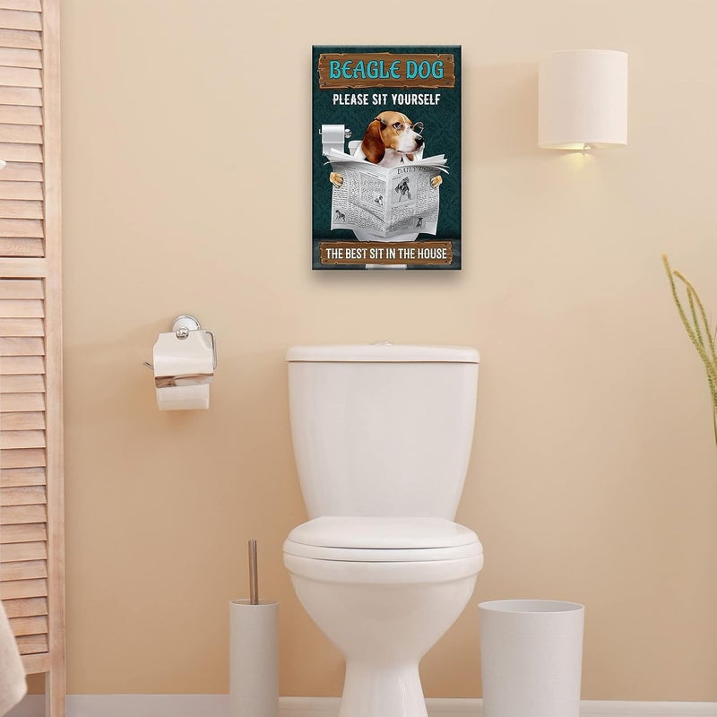 Busmko Beagle Dog Quotes Bathroom Wall Decor Please Sit Yourself Vintage Puppy Poster Canvas Wall Art for Bath Modern Prints Toilet Decorative Painting Unframed 16x24 inch(40x60cm) - Image 2