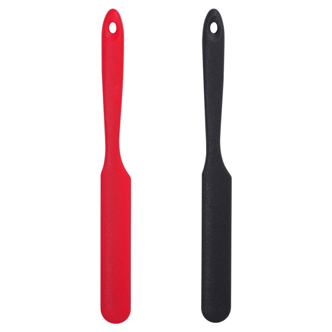 2PCS SILICONE SPATULAS HEAT RESISTANT JAR SPATULAS CAKE CREAM BUTTER SPATULAS WITH LONG HANDLE NONSTICK KITCHEN BAKING COOKING RESIN CRAFT STIRRING MIXING SCRAPER TOOL RED BLACK
