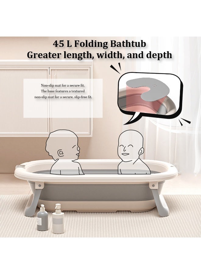 Foldable baby bathtub with a supportive bath stand, temperature sensor, and wall-mount folding feature - Image 3