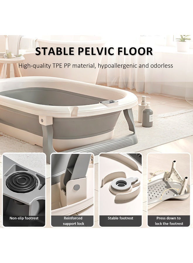 Foldable baby bathtub with a supportive bath stand, temperature sensor, and wall-mount folding feature - Image 5